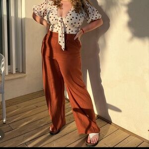 Linen-Blend Pull-On Wide Leg Pants Abercrombie